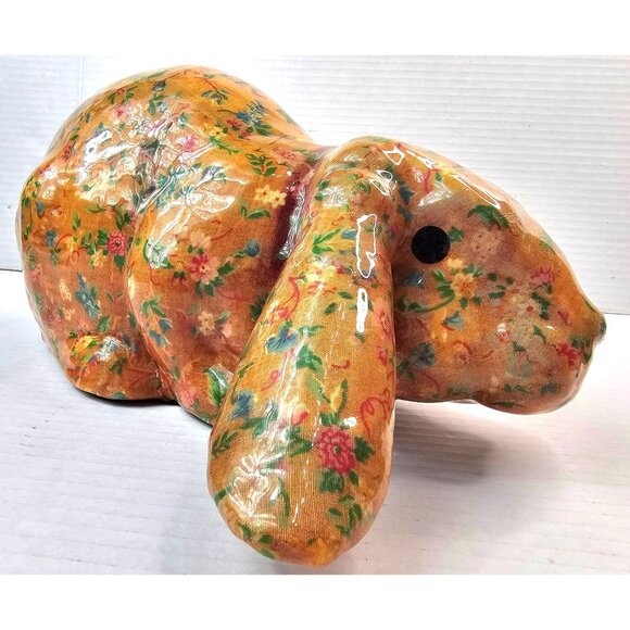 Vtg Decoupage Floral Pattern Bunny Figurine Vintage Farmhouse Country Style USA - Picture 4 of 12